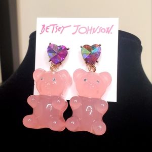 Betsey Johnson Pink Gummy Bear Heart Earrings
